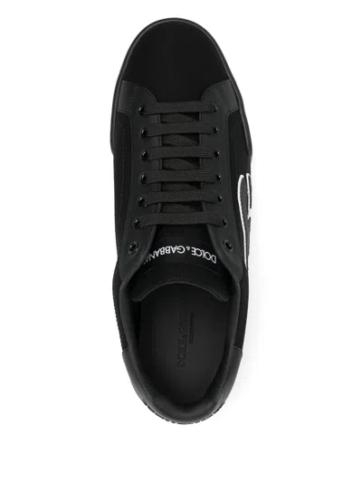 Dolce & Gabbana Light Strobel Sneaker In Canvas And Leather Color Black With Logo In Black