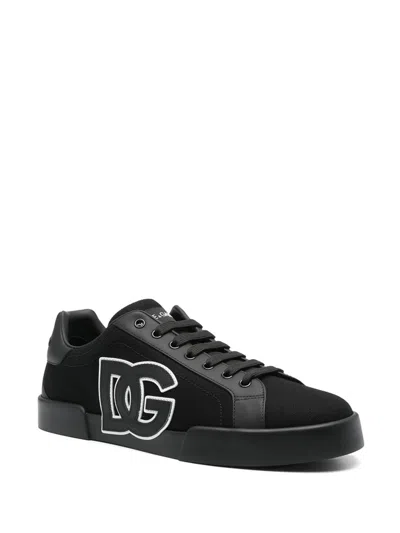 Dolce & Gabbana Light Strobel Sneaker In Canvas And Leather Color Black With Logo In Black