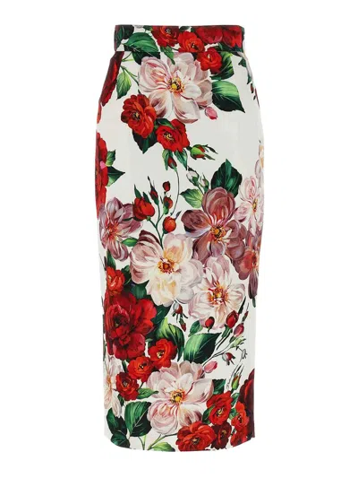 Dolce & Gabbana Floral Longuette Skirt Skirts White In Multi