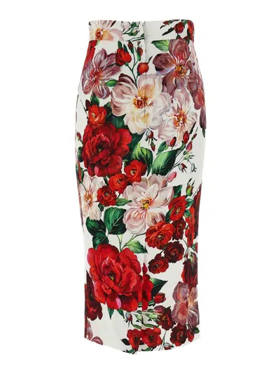 Dolce & Gabbana Floral Longuette Skirt Skirts White In Multi