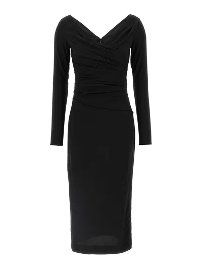 Dolce & Gabbana Draped V-neckline Midi Length Dress In Black