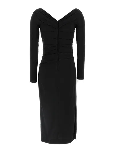 Dolce & Gabbana Draped V-neckline Midi Length Dress In Black