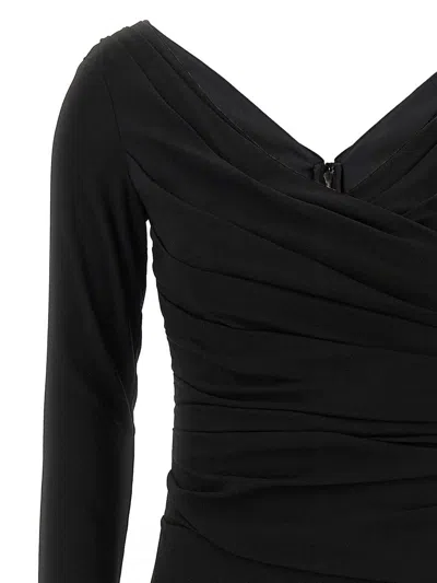 Dolce & Gabbana Draped V-neckline Midi Length Dress In Black