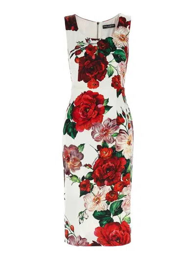 Dolce & Gabbana White Dress With Floral Print In Multi
