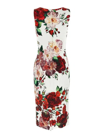 Dolce & Gabbana White Dress With Floral Print In Multi