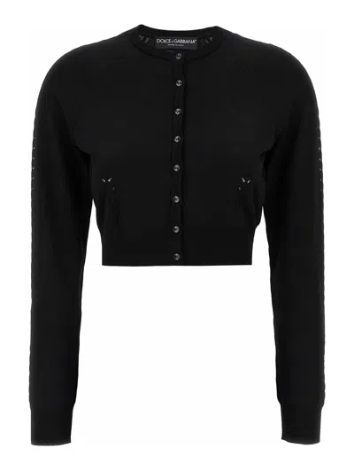 Dolce & Gabbana Crew Neck Cropped Length Cardigan In Black