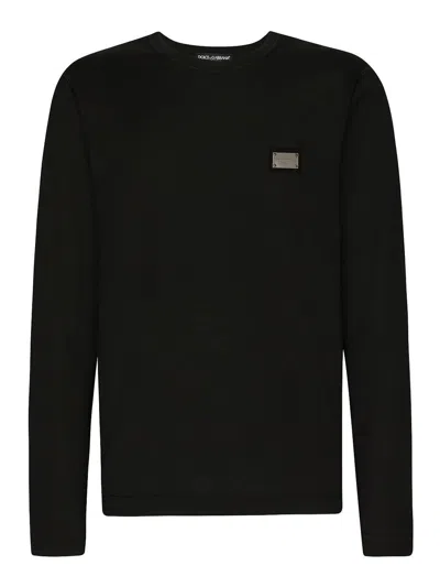 Dolce & Gabbana Logo Plaque Long-sleeve T-shirt In Black