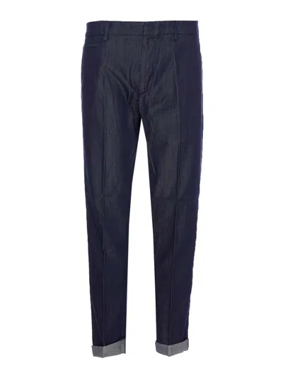 Dondup Tailored Trousers With Front Pleats And Cuffs In Blue