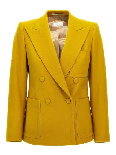 Dries Van Noten 'blazer Double-breasted Tailored Structured Shoulders' In Yellow
