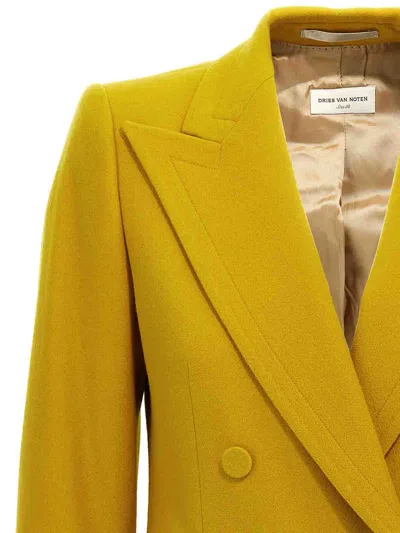 Dries Van Noten 'blazer Double-breasted Tailored Structured Shoulders' In Yellow