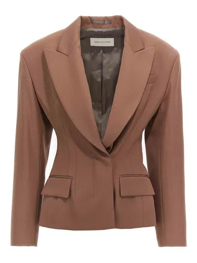 Dries Van Noten 'bohana' Blazer Single-breasted Back Vent In Brown