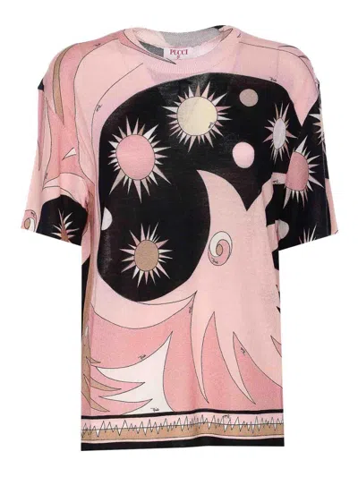 Pucci Crew Neck Graphic Print Relaxed Fit Top In Multi
