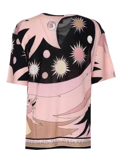 Pucci Crew Neck Graphic Print Relaxed Fit Top In Multi