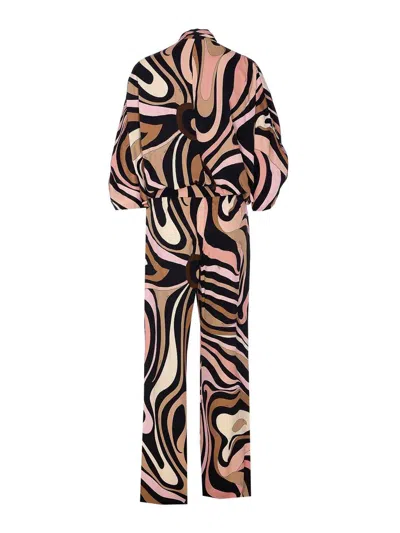 Emilio Pucci Printed Bow Detail Wide Leg Trousers In Brown