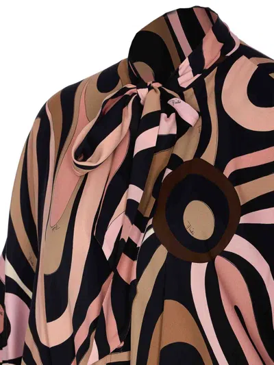 Emilio Pucci Printed Bow Detail Wide Leg Trousers In Brown