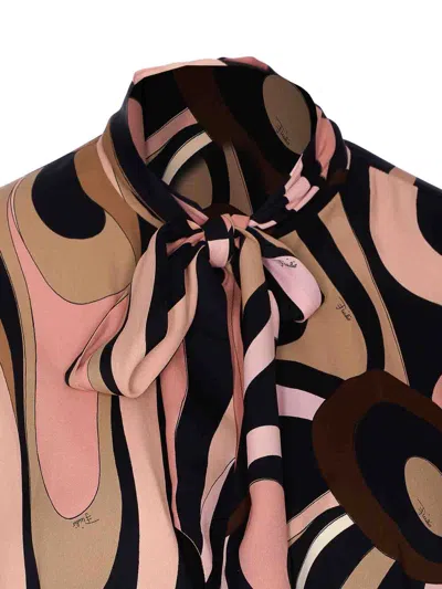 Emilio Pucci Printed Bow Detail Wide Leg Trousers In Brown