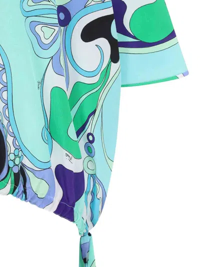 Pucci Orchidee Green And Lilac Silk Blouse In Multi
