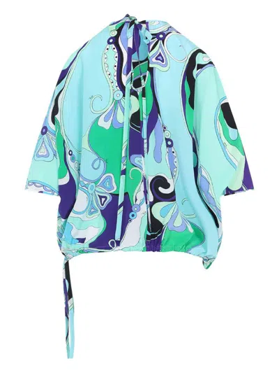 Pucci Orchidee Green And Lilac Silk Blouse In Multi