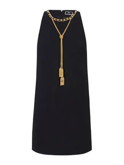 Elisabetta Franchi Boxy Crepe Minidress With Necklace In Black