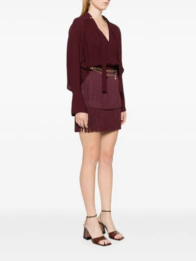 Elisabetta Franchi Fringe-detail Mini Dress In Burgundy