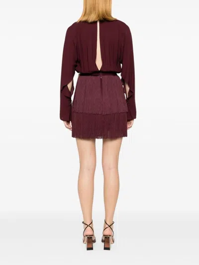 Elisabetta Franchi Fringe-detail Mini Dress In Burgundy