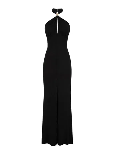 Elisabetta Franchi Knotted Back Halter Neckline Floor-length Dress In Black