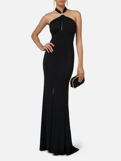 Elisabetta Franchi Knotted Back Halter Neckline Floor-length Dress In Black