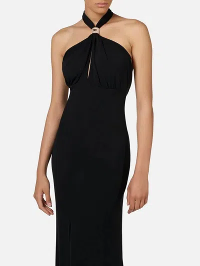 Elisabetta Franchi Knotted Back Halter Neckline Floor-length Dress In Black