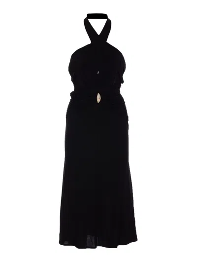 Elisabetta Franchi Black Ruffled Dress In Black