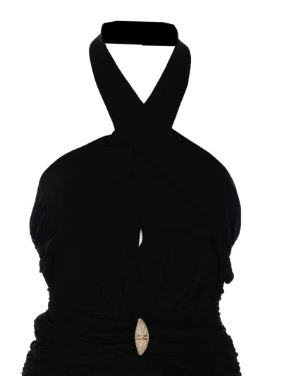Elisabetta Franchi Black Ruffled Dress In Black