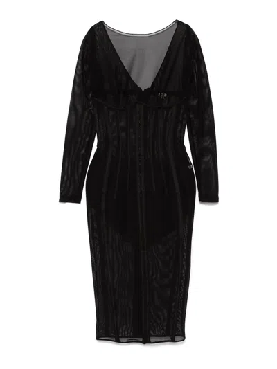 Elisabetta Franchi Tulle Midi Dress In Black