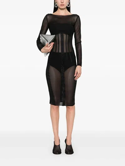 Elisabetta Franchi Tulle Midi Dress In Black