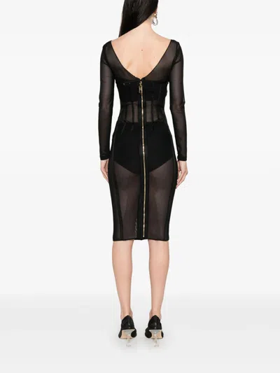 Elisabetta Franchi Tulle Midi Dress In Black