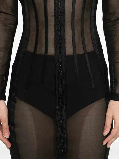 Elisabetta Franchi Tulle Midi Dress In Black
