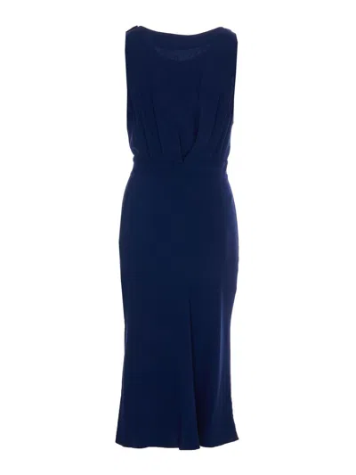Elisabetta Franchi Lace-up Detail Bustier Midi Dress In Blue