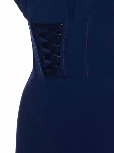 Elisabetta Franchi Lace-up Detail Bustier Midi Dress In Blue
