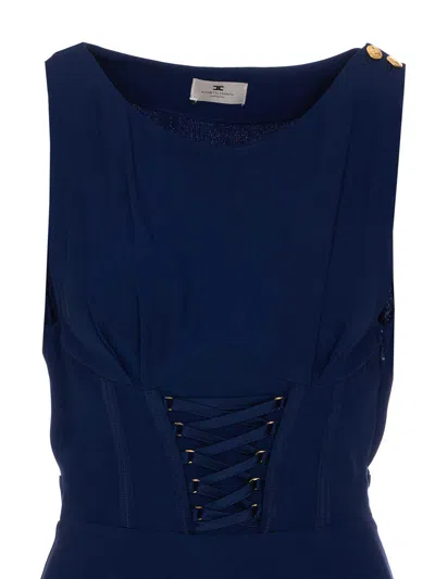 Elisabetta Franchi Lace-up Detail Bustier Midi Dress In Blue