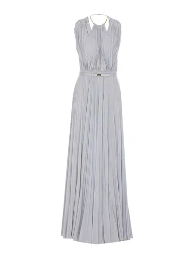 Elisabetta Franchi Knee Length Sleeveless Dress With Belted Waist In Gray