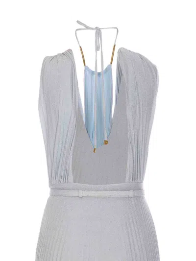 Elisabetta Franchi Knee Length Sleeveless Dress With Belted Waist In Gray