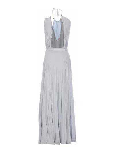 Elisabetta Franchi Knee Length Sleeveless Dress With Belted Waist In Gray