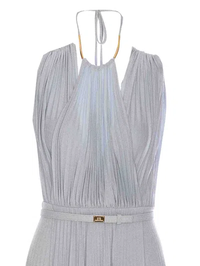 Elisabetta Franchi Knee Length Sleeveless Dress With Belted Waist In Gray