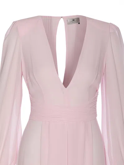 Elisabetta Franchi Red Carpet Dress With Rouches And Split In Pink