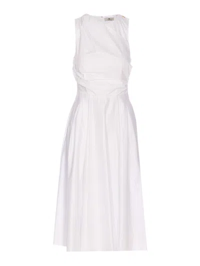 Elisabetta Franchi One Shoulder Pleated Maxi Dress In White