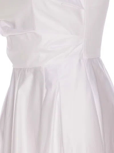 Elisabetta Franchi One Shoulder Pleated Maxi Dress In White