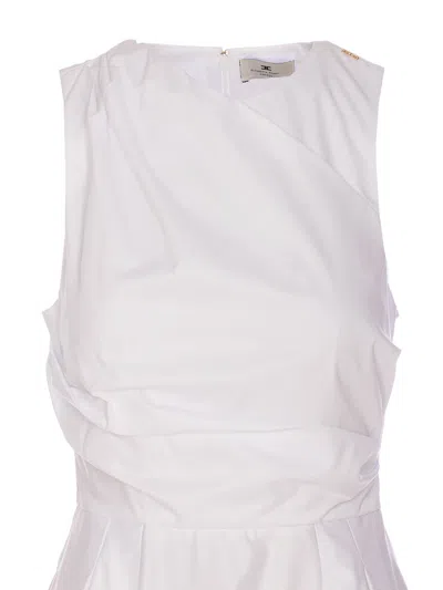 Elisabetta Franchi One Shoulder Pleated Maxi Dress In White