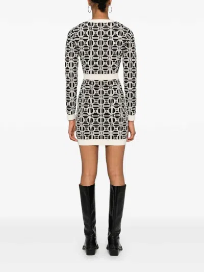 Elisabetta Franchi Logo-jacquard Long-sleeved Mini Dress In Black