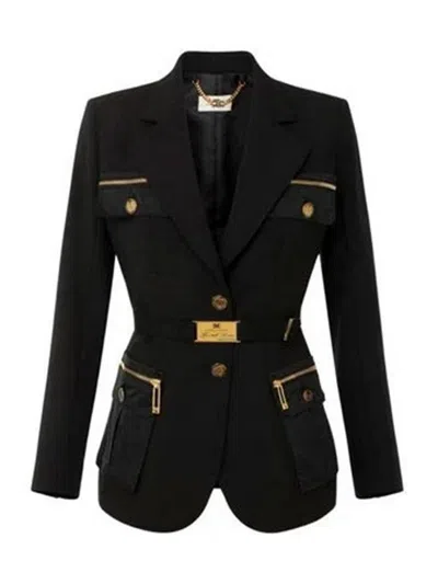 Elisabetta Franchi Multi-pockets Utilitarian Blazer In Black