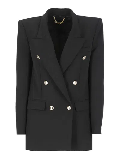 Elisabetta Franchi Crepe Double Breasted Blazer In Black