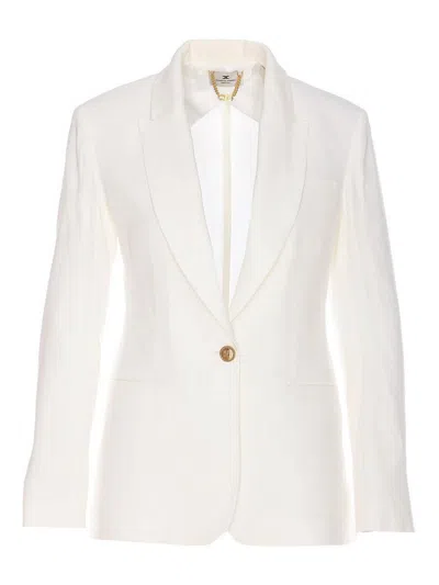 Elisabetta Franchi V-neck Jacket With Notched Lapel And Back Split In White