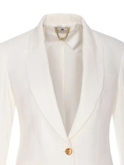 Elisabetta Franchi V-neck Jacket With Notched Lapel And Back Split In White